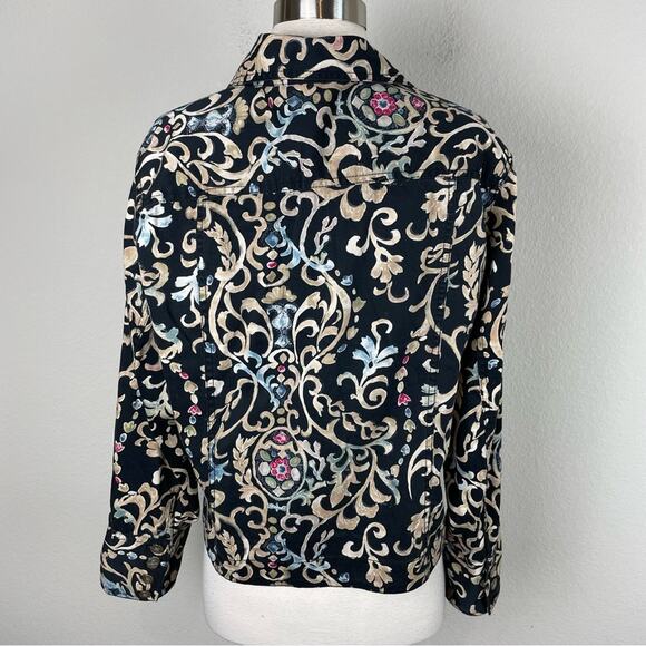 Chico's Black Scroll Print Button Up Cotton Blend Jacket 2 - Picture 6 of 8